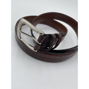 Johnston & Murphy Mens Brown Croc Leather Belt 38 Silver Buckle 1" Wide 12077